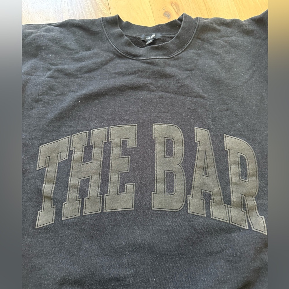 THE BAR Black Varsity Sweatshirt Boyfriend Fit Size M *stains - Picture 4 of 12